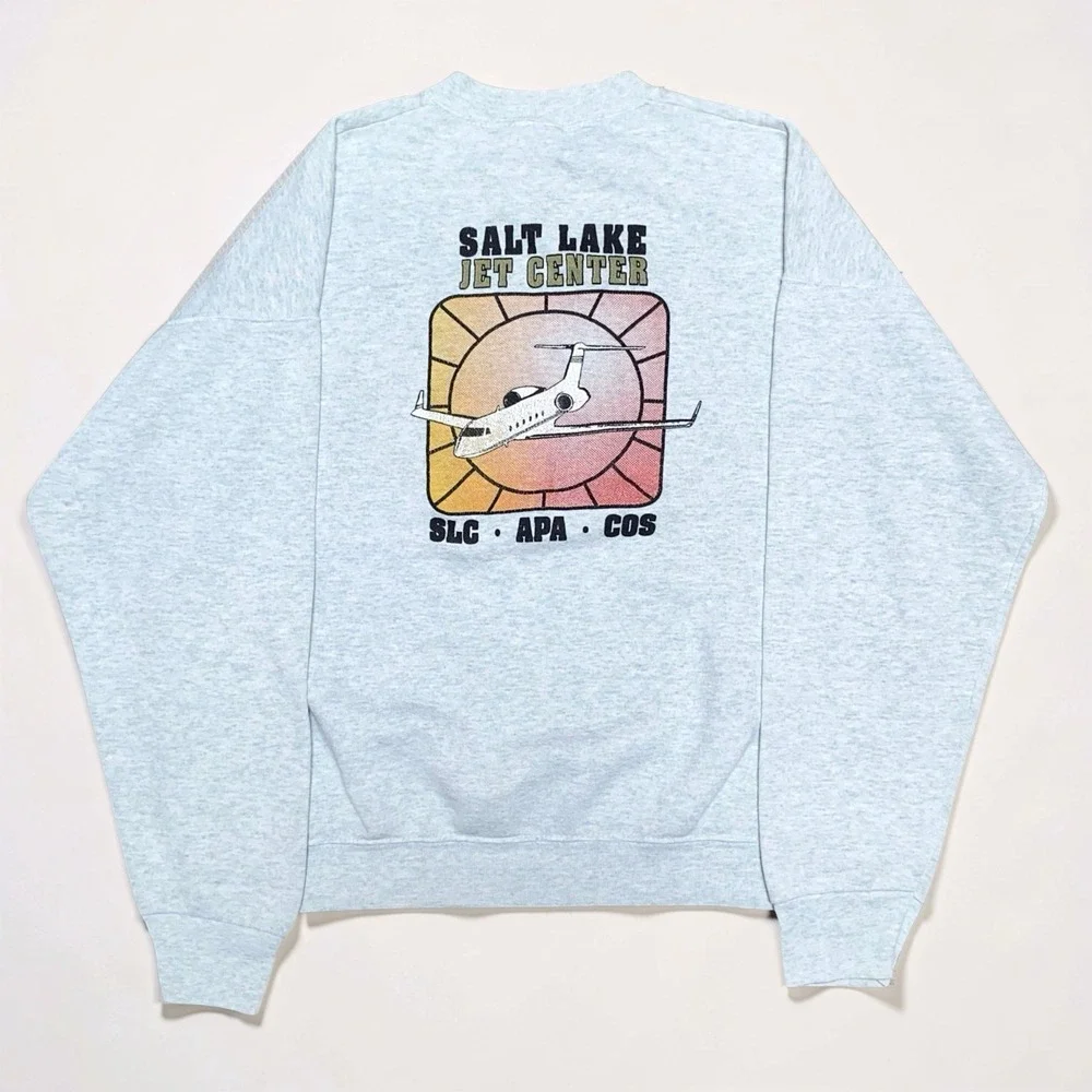 Vintage 90s Salt Lake Jet Center Sweatshirt Mens XL Gray Fruit of the Loom USA